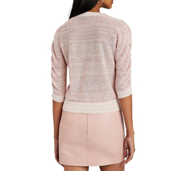 Veronica Beard Celia Sweater Womens Small Pink Crew Neck 3/4 Sleeve Linen Blend - Picture 2 of 13